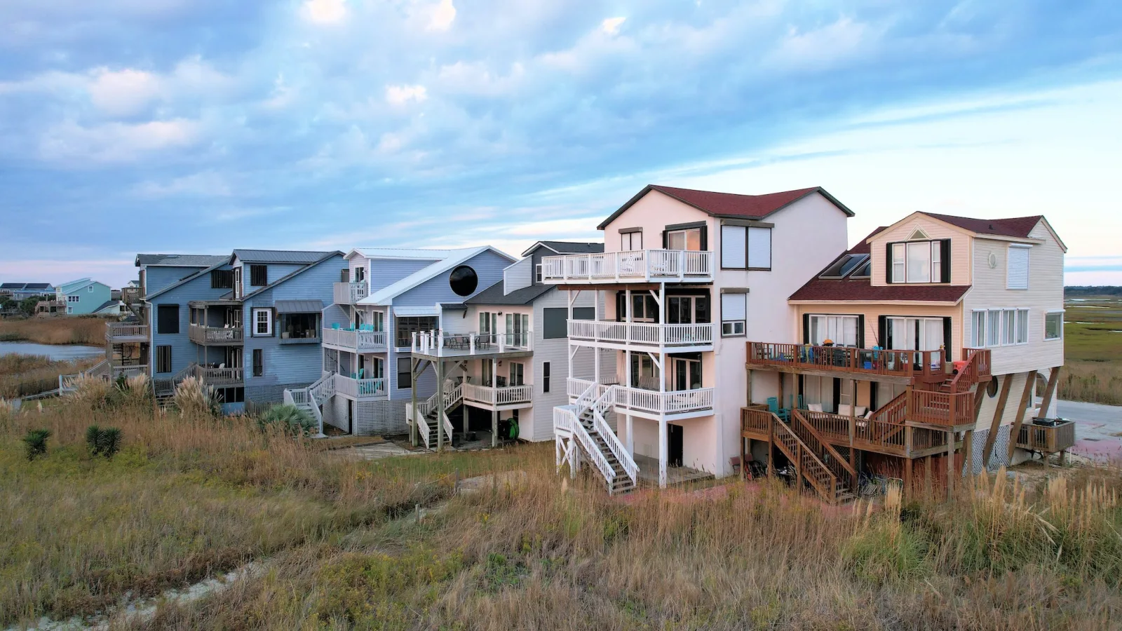 Golf carts parked outside a beach house on the North Carolina coast